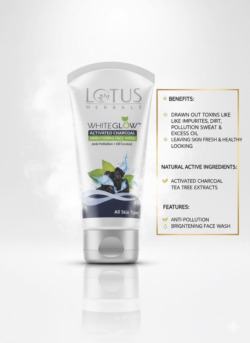 Fs44 1092 Lotus Herbals White Glow Activated Charcoal Brightening Face Wash