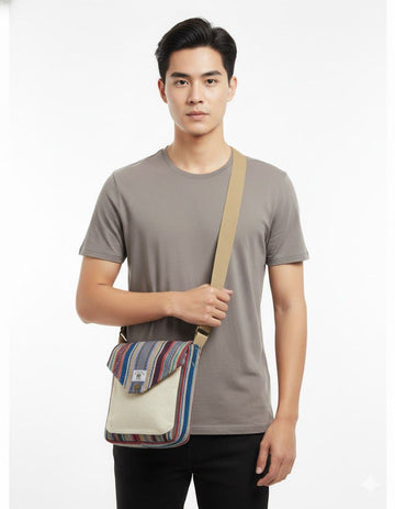 FS44 2018  Men's Bohemian Hemp Crossbody Bag with Adjustable Strap