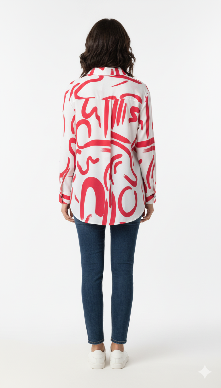 Fs44 1014 Red Abstract Print Button-Down Shirt