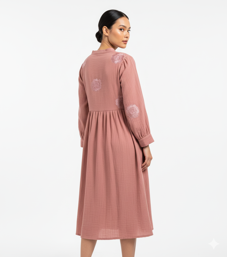 Fs44 1007 Women's Pink Long Sleeve Button-Up Midi Dress Collection - Casual & Stylish