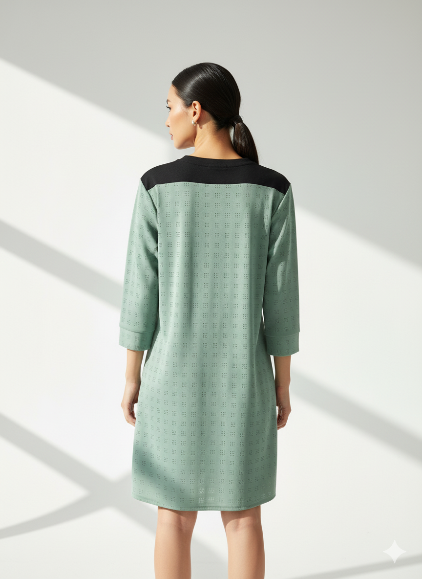 Fs44 1016 Black and Mint Green Tiered Eyelet Midi Dress