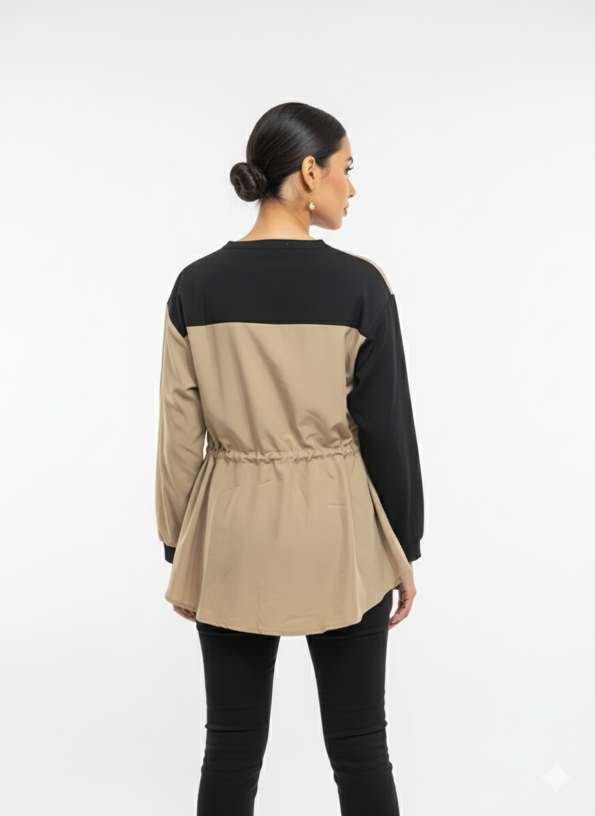 Fs44 1022 Color Block Peplum Hem Button-Front Tunic Top