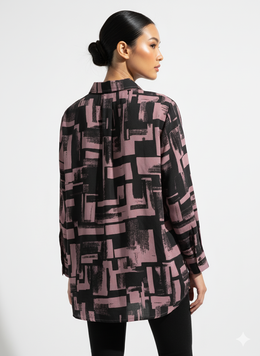 Fs44 1025 Abstract Brushstroke Print Classic Button-Down Shirt