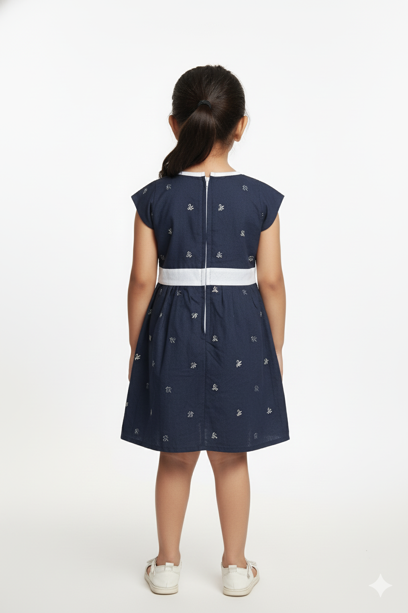 Fs44 1069 Soft Cotton Navy Blue Kids Dress