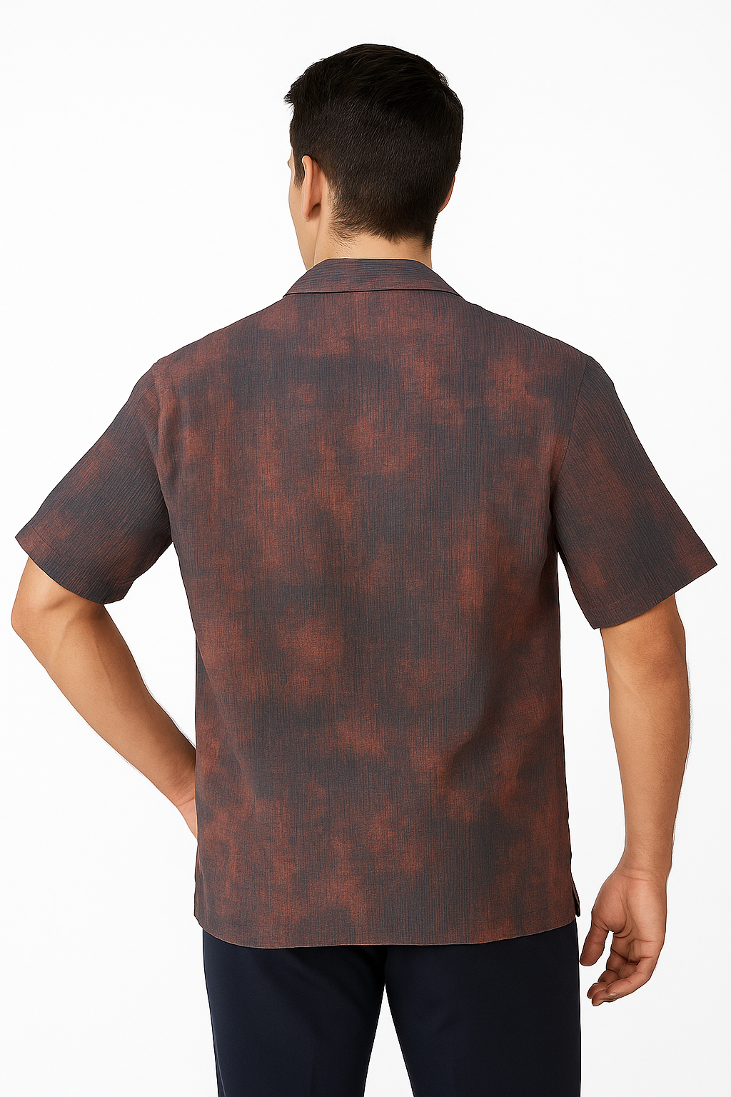 fs44 1002 Men's Textured Cuban Collar Shirt - Burgundy & Charcoal