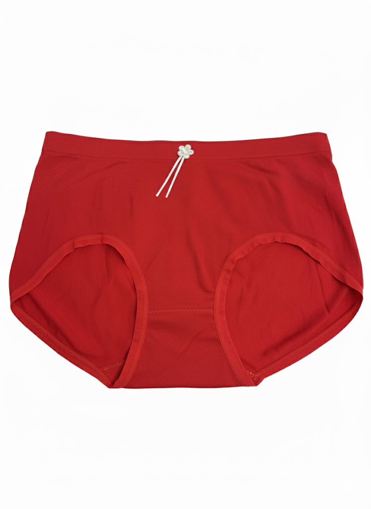 Red women's underwear with a white drawstring on a white background