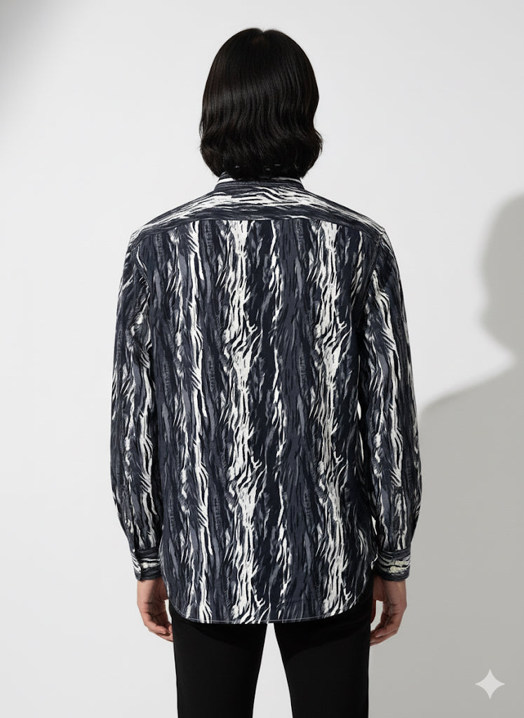FS44 1097  Men's Abstract Vertical Print Long-Sleeve Button-Down Shirt