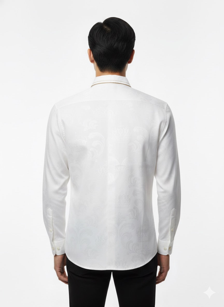 FS44 2000 Luxury Paisley Print White Long-Sleeve Shirt for Men