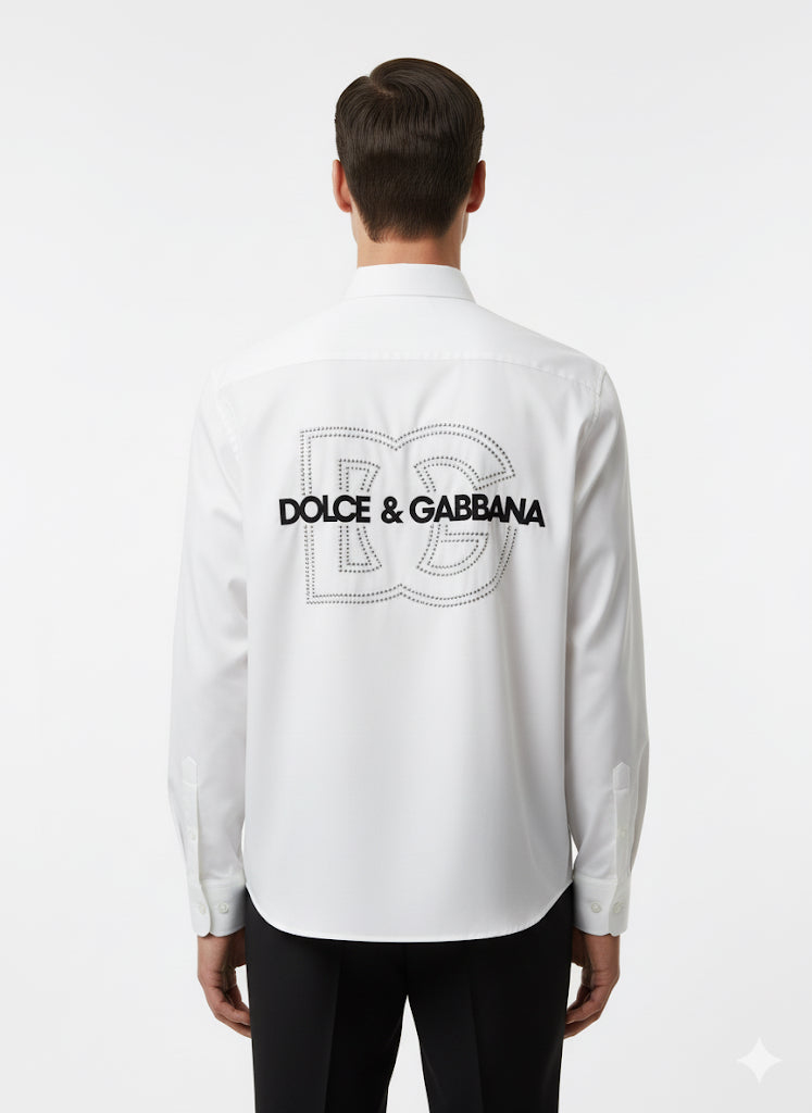 FS44 2001  Dolce & Gabbana Logo Print White Cotton Poplin Shirt
