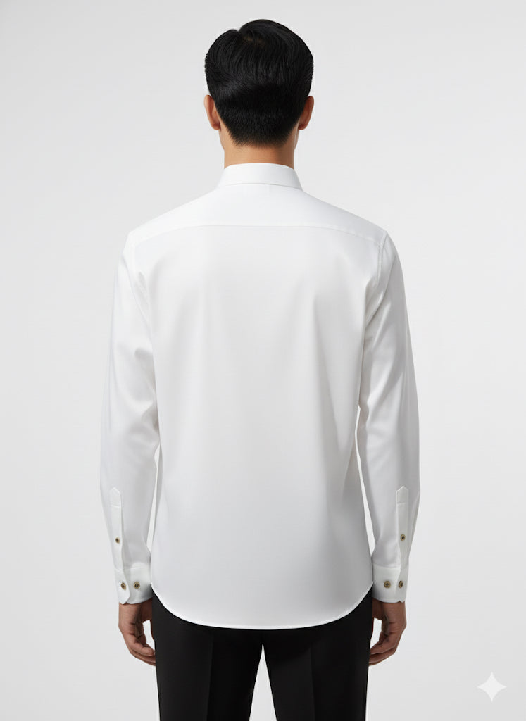 FS44 2004 Men's Louis Vuitton Signature Monogram Wave Embellished White Dress Shirt
