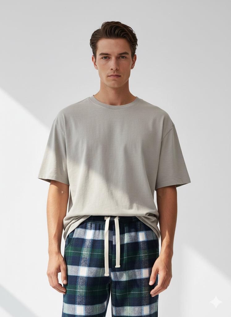 FS44 2024  Men's Slim-Fit Drawstring Plaid Trousers