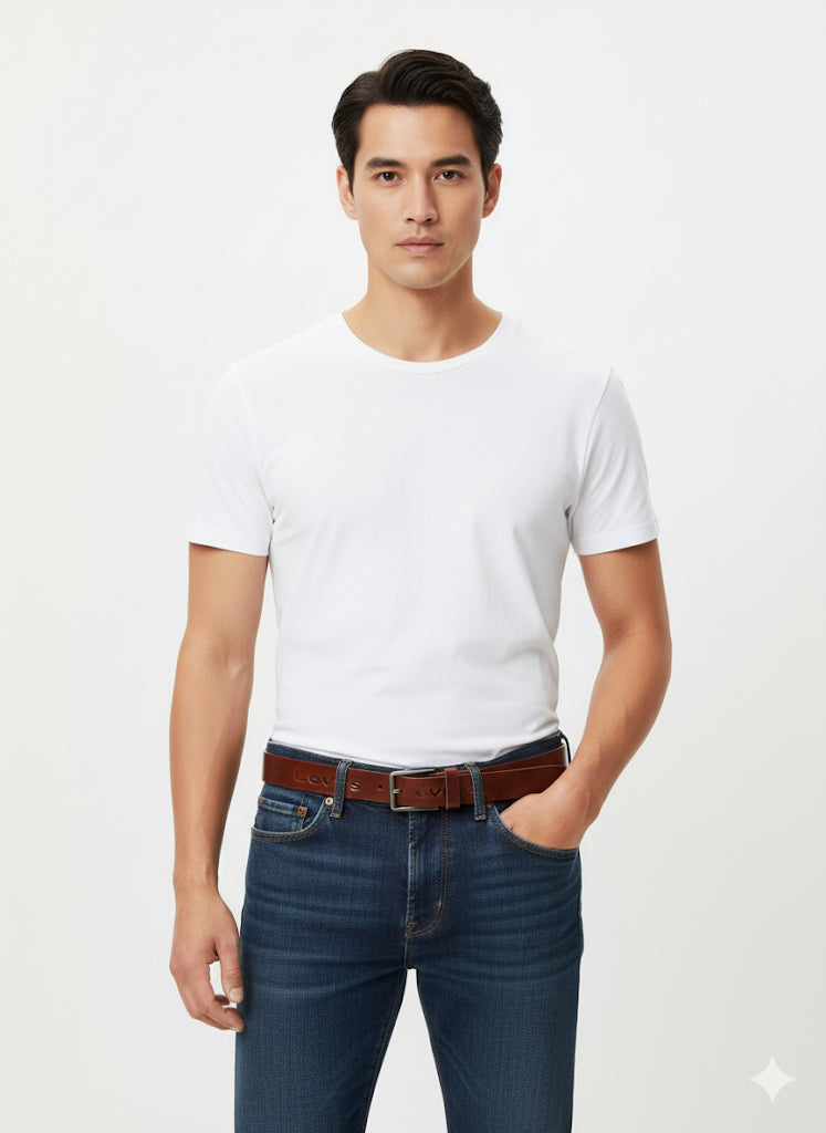 Fs44 2043 Levi's Men's Brown Leather Belt with Embossed Logo