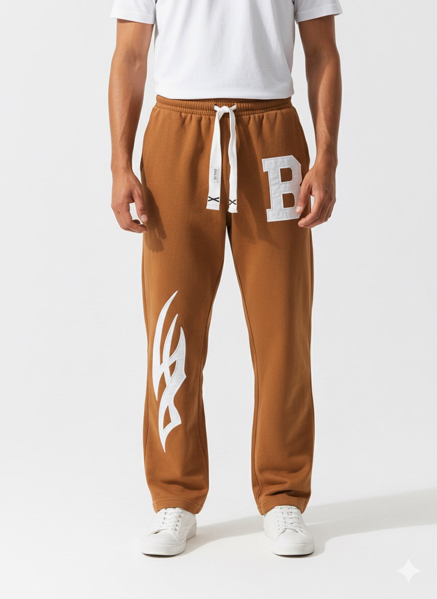 FS44 2062 Men's Brown Graphic Print Fleece Sweatpants