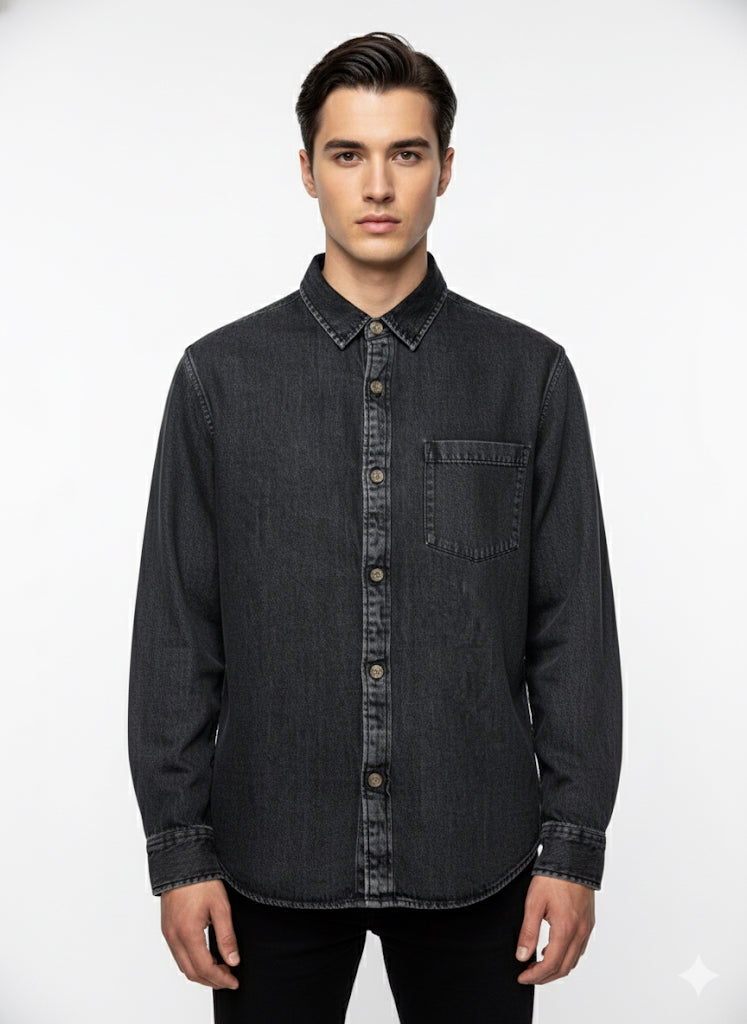 Fs44 1092 Men's Washed Black Denim Shirt