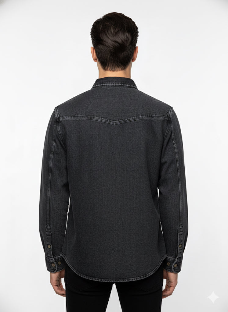 Fs44 1092 Men's Washed Black Denim Shirt