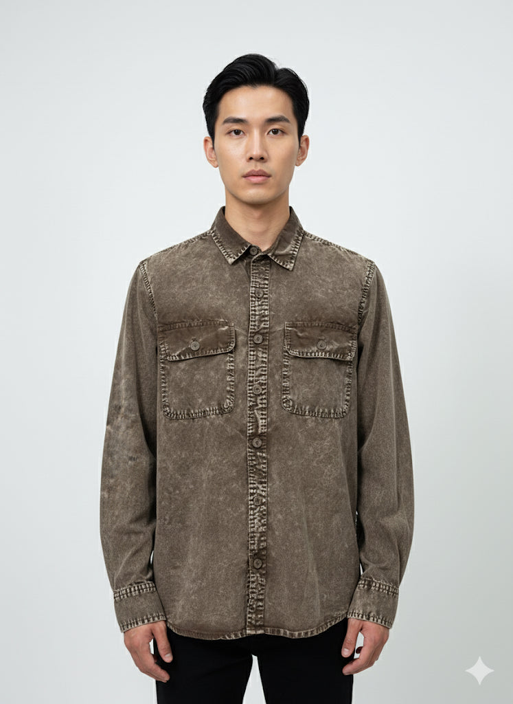 Fs44 1094 Classic Fit Faded Brown Casual Shirt with Front Pockets