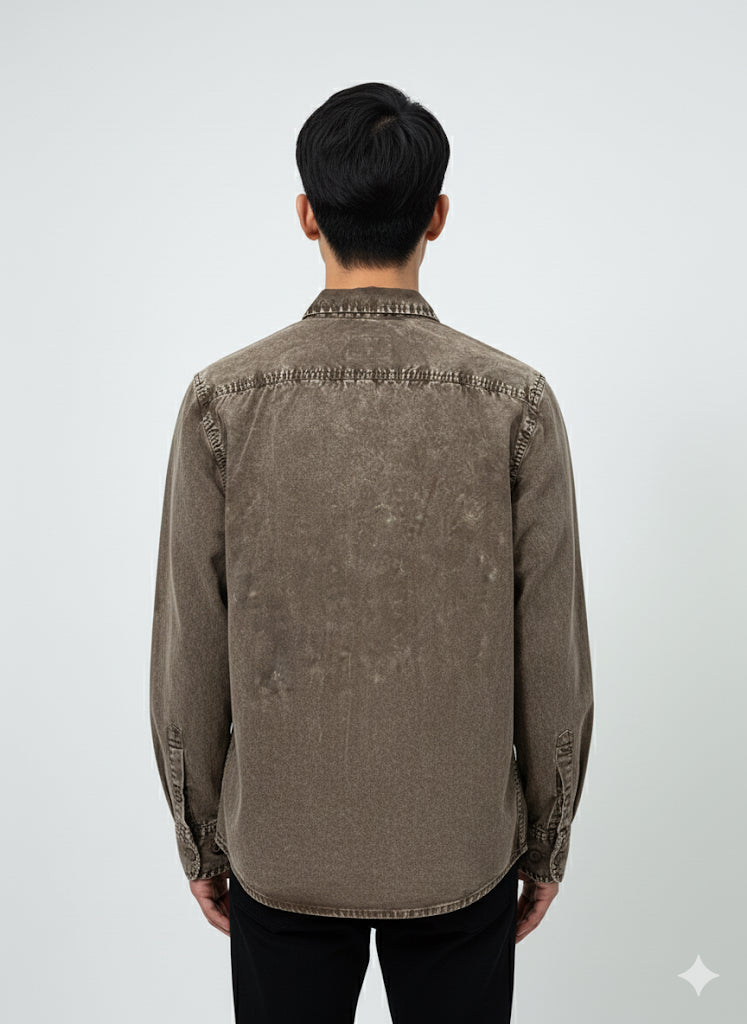 Fs44 1094 Classic Fit Faded Brown Casual Shirt with Front Pockets