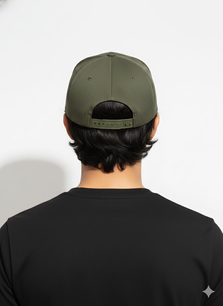 Fs44 1100   Olive Green Flat-Brim Snapback Cap with Blue 'Shamrock' Patch