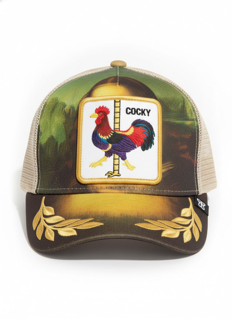 Fs44 1102 Men's Mesh Trucker Hat with 'Cocky' Rooster Patch