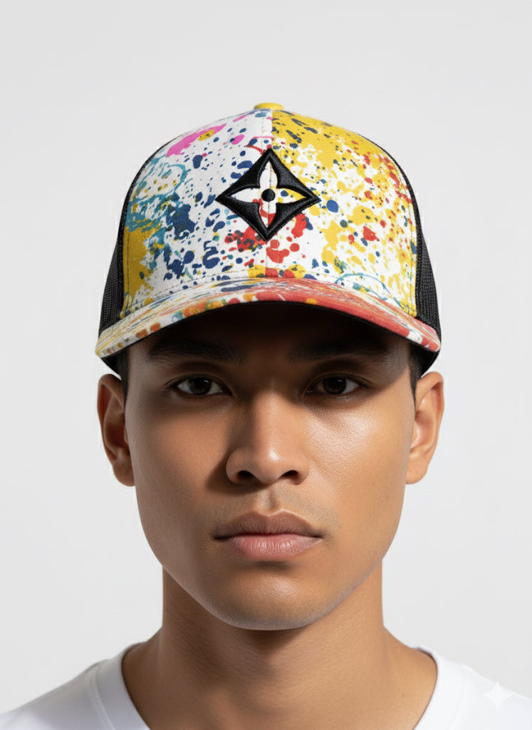 Fs44 1117 Colorful Abstract Print Trucker Cap for Men