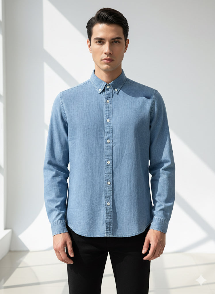 Fs44 1120 Men's Classic Denim Button-Down Shirt | Long Sleeve Jean Shirt