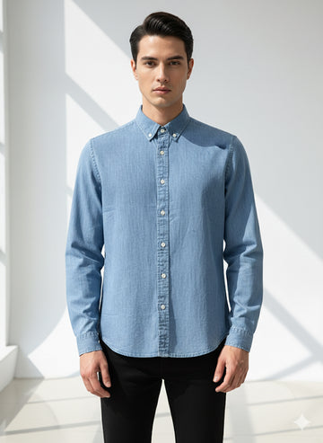 Fs44 1120 Men's Classic Denim Button-Down Shirt | Long Sleeve Jean Shirt