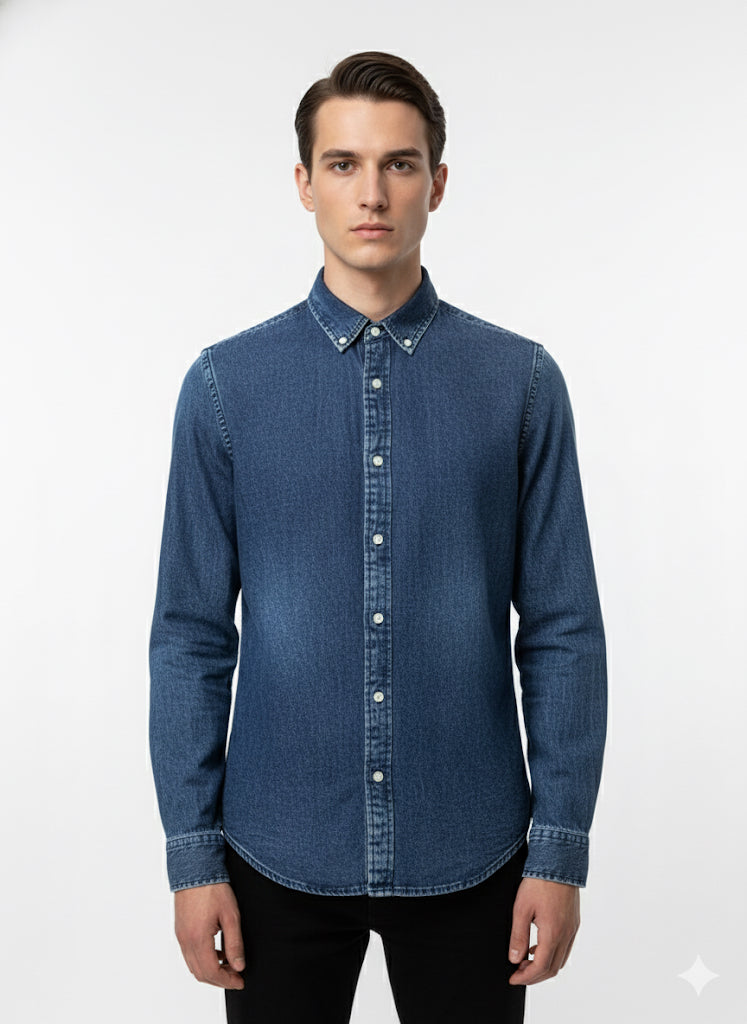 Fs44 1120 Men's Classic Denim Button-Down Shirt | Long Sleeve Jean Shirt