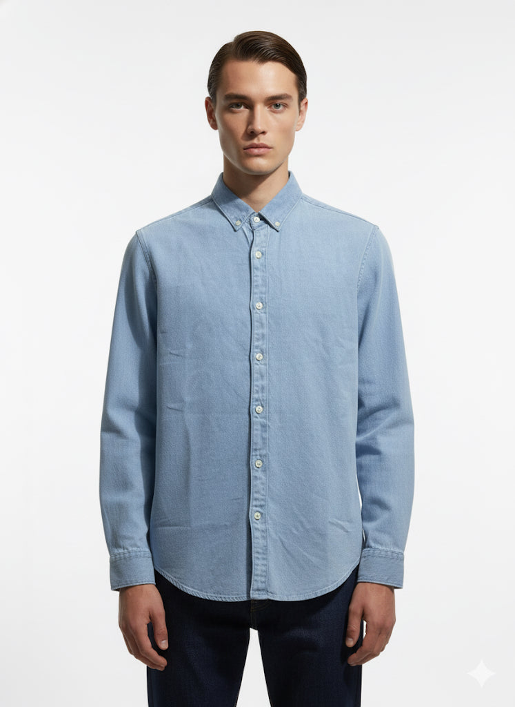 Fs44 1120 Men's Classic Denim Button-Down Shirt | Long Sleeve Jean Shirt