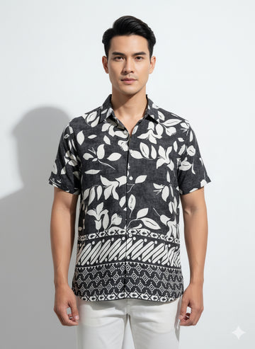 FS44 1128 Men's Short Sleeve Floral Batik Shirt
