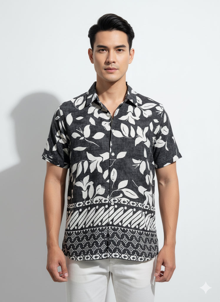 FS44 1128 Men's Short Sleeve Floral Batik Shirt