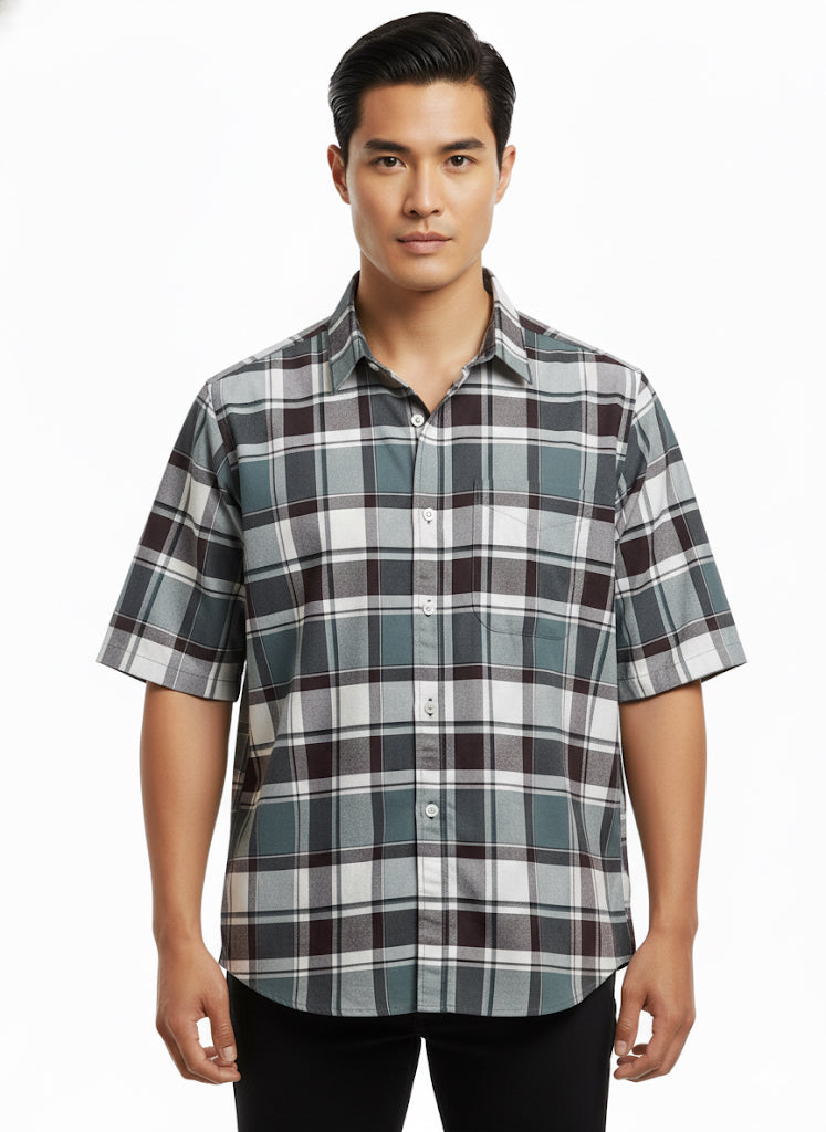 FS44 1130 Men's Short Sleeve Plaid Button-Down Shirt - Casual Fit