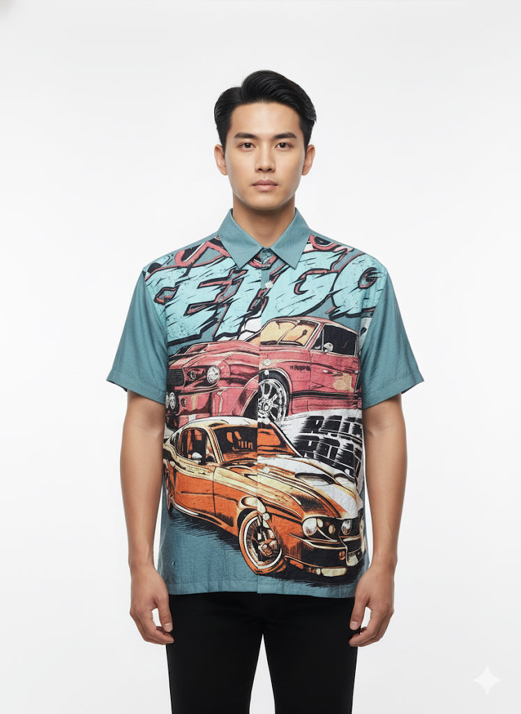 Fs44 1133 Men's Short-Sleeve Car Graphic Shirt