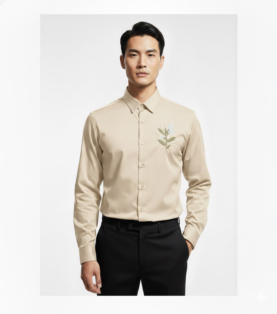 Fs44 1135 Men's Slim Fit Embroidered Floral Dress Shirt