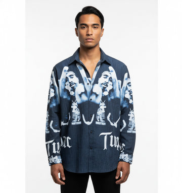 Fs44 1137  Men's Tupac Shakur Graphic Button-Down Shirt