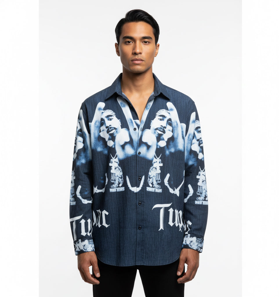 Fs44 1137  Men's Tupac Shakur Graphic Button-Down Shirt