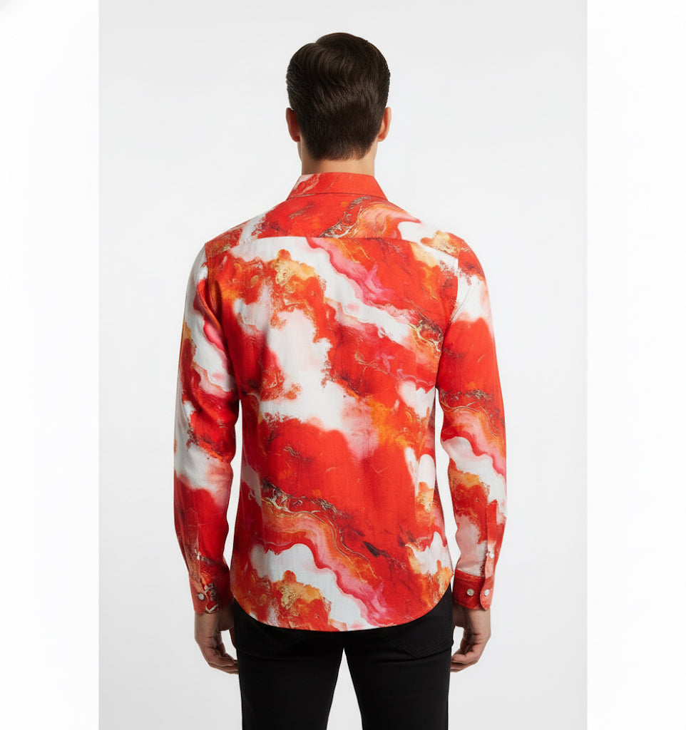 Fs44 1139 Men's Abstract Marble Print Slim Fit Dress Shirt