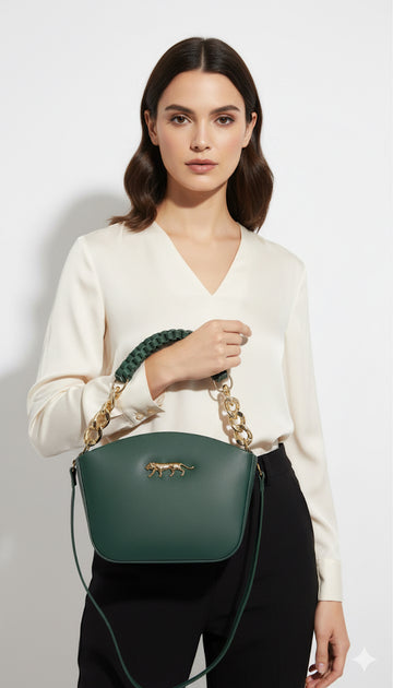 Fs44 1142 Emerald Green Tiger Emblem Shoulder Bag