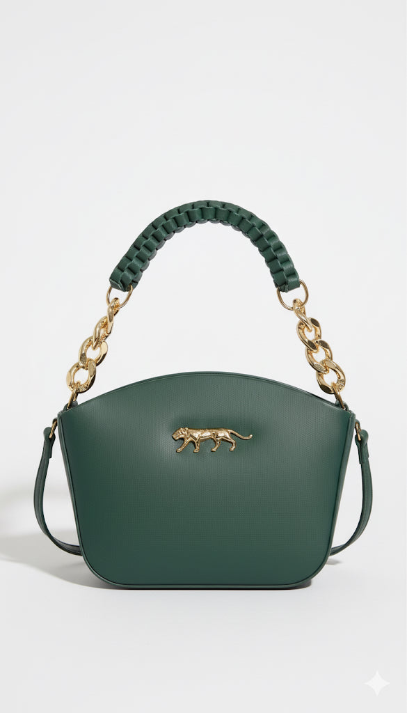 Fs44 1142 Emerald Green Tiger Emblem Shoulder Bag