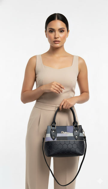 Fs44 1143 Elettica Honeycomb Embossed Plaid Panel Handbag