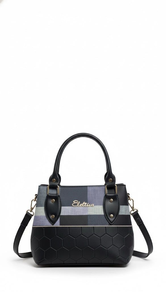 Fs44 1143 Elettica Honeycomb Embossed Plaid Panel Handbag