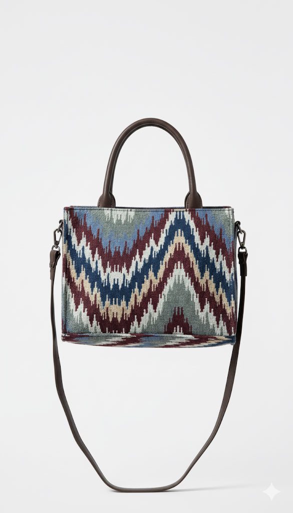 Fs44 1145 Ikat Zigzag Tapestry Tote Bag with Crossbody Strap