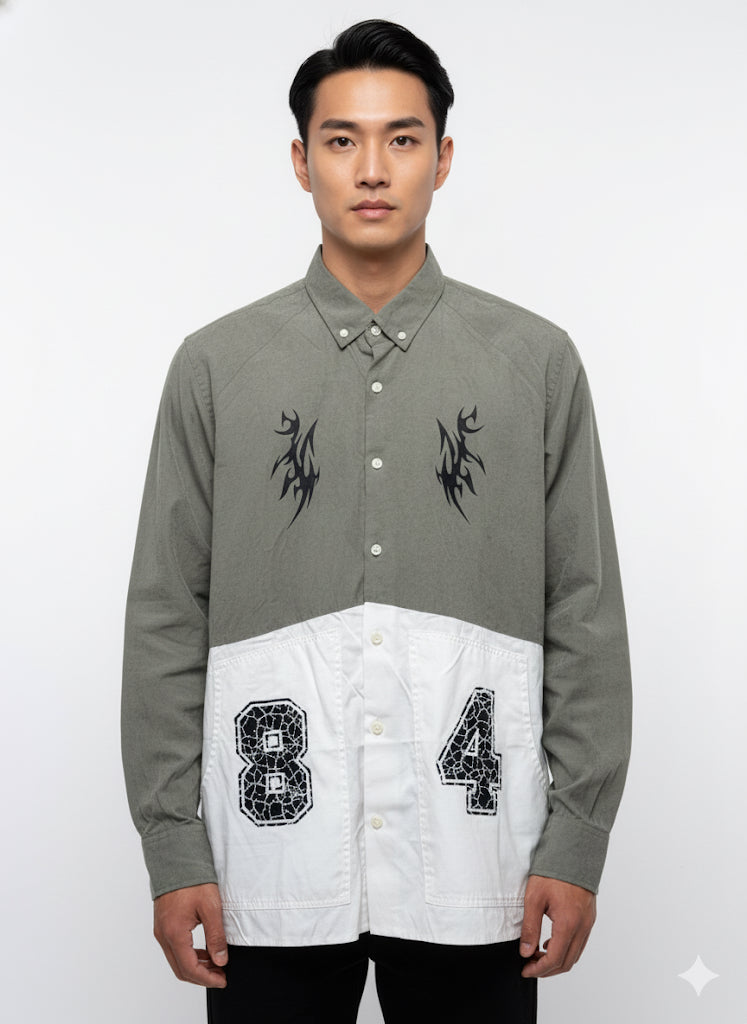 Fs44 1148  Statement Split-Design Casual Shirt