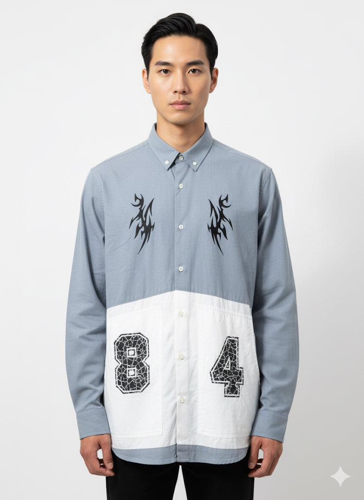 Fs44 1148  Statement Split-Design Casual Shirt