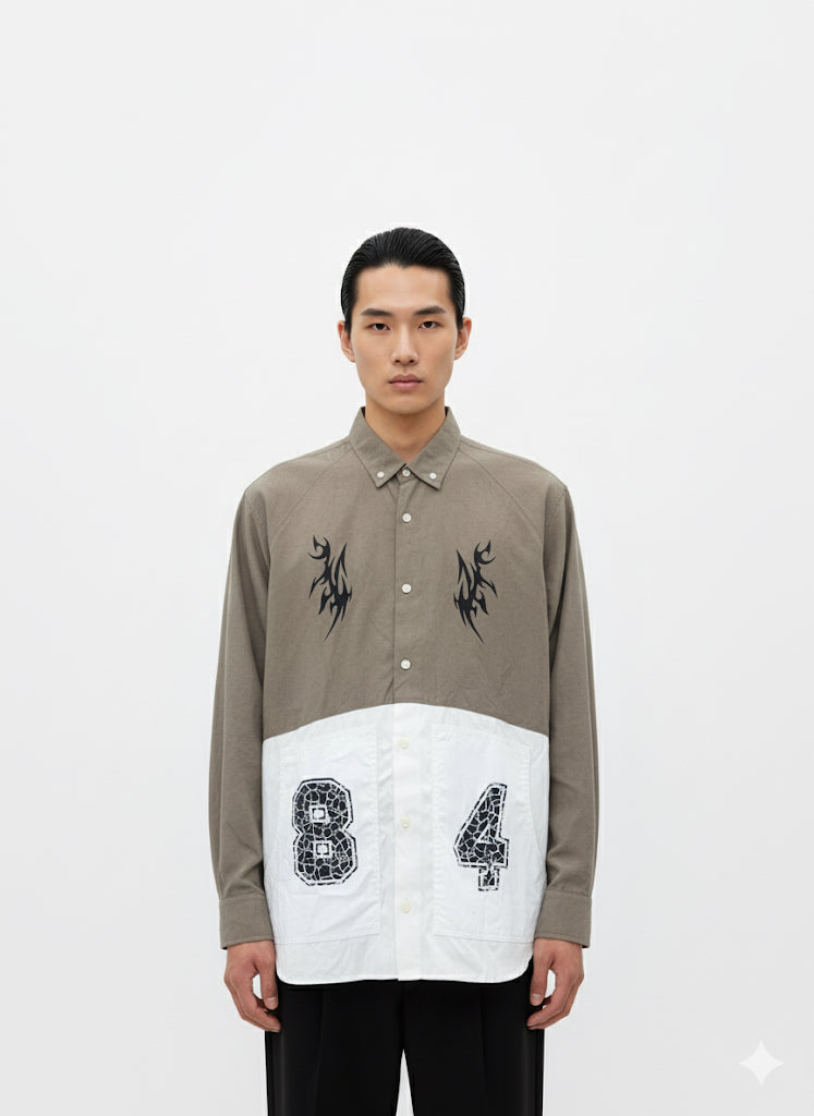 Fs44 1148  Statement Split-Design Casual Shirt