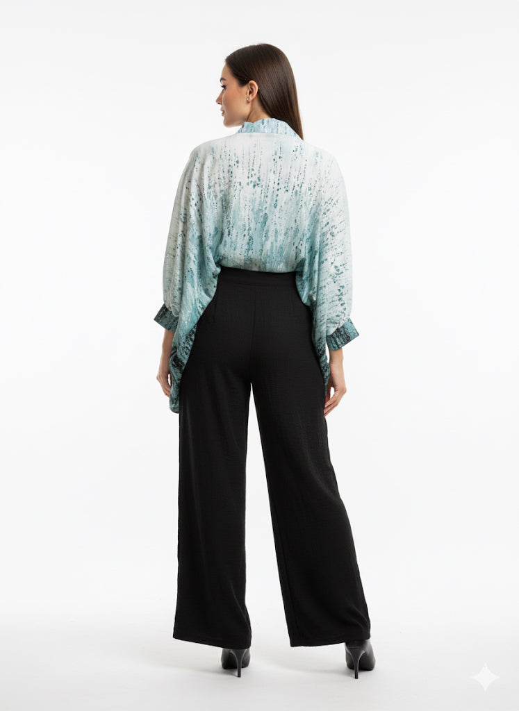 Fs44 1061 Ocean Teal Abstract Dip-Dye Kimono Tunic Top