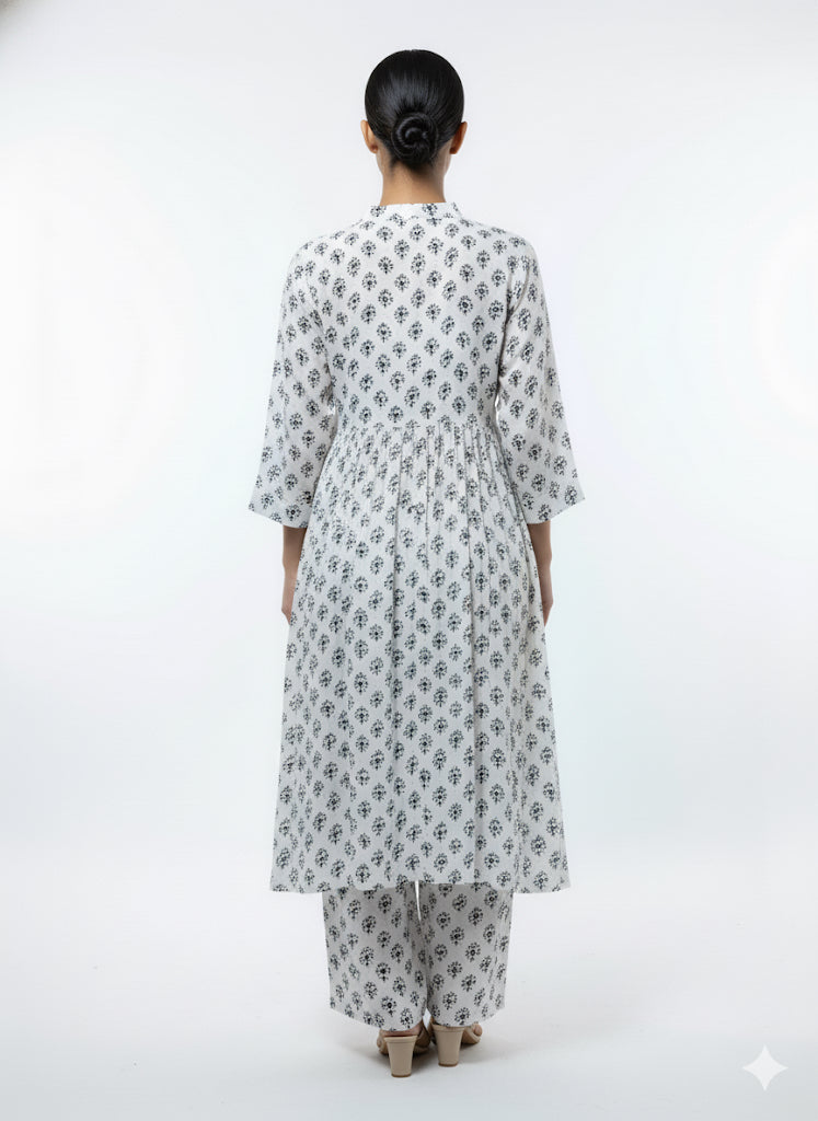 Fs44 1068 Black and White Printed Cotton Kurta Set