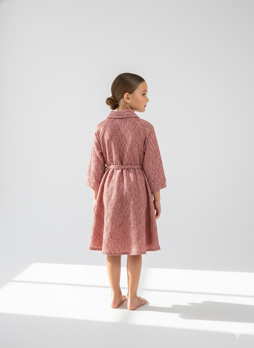 FS44 2064  Toddler/Girl's Ribbed Knit Pink Dress with Butterfly Appliqué