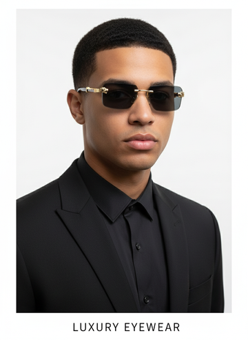 FS44 2007  Rimless Rectangle Sunglasses with Gold Panther Head Detail