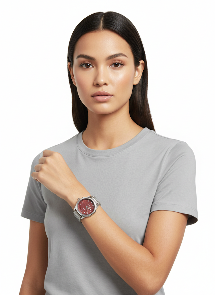 Fs44 1017 Octagonal Bezel Unisex Watch | Stainless Steel & Burgundy Dial