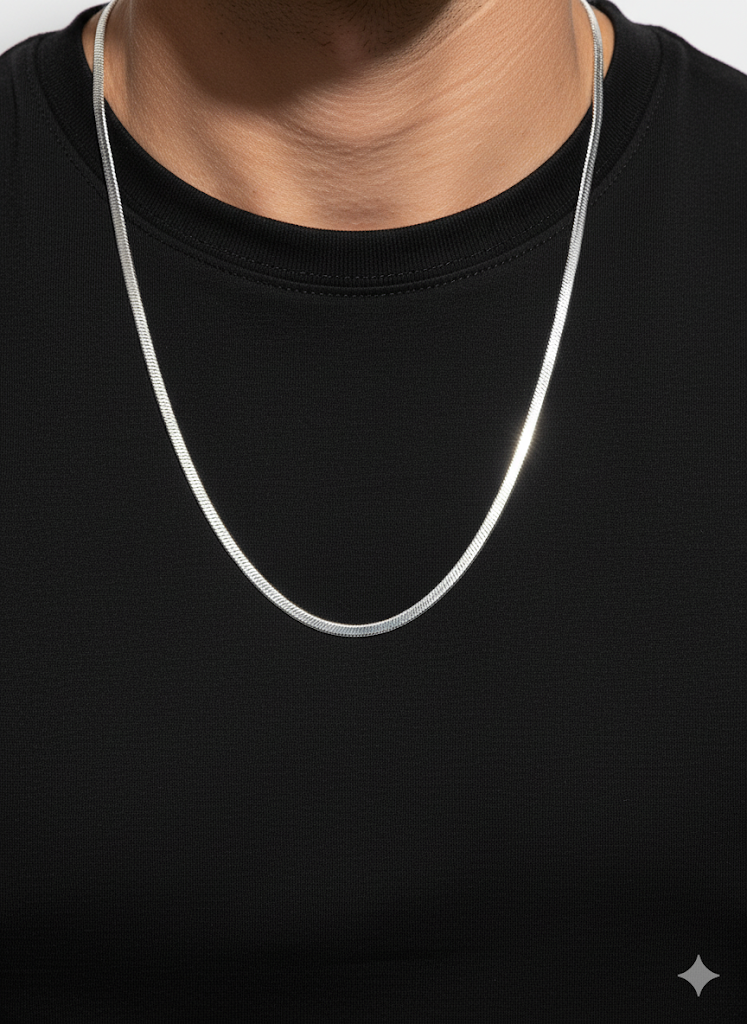 Fs44 1031 Sterling Silver Herringbone Necklace - Flat Flexible Snake Chain for Men